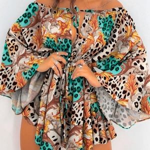 Leopard Print Off Shoulder Bell Sleeves Dress
